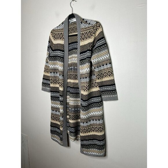 Jones Studio Sweater Cardigan Open Front Long Sleeve Brown White Size Medium - Picture 3 of 11